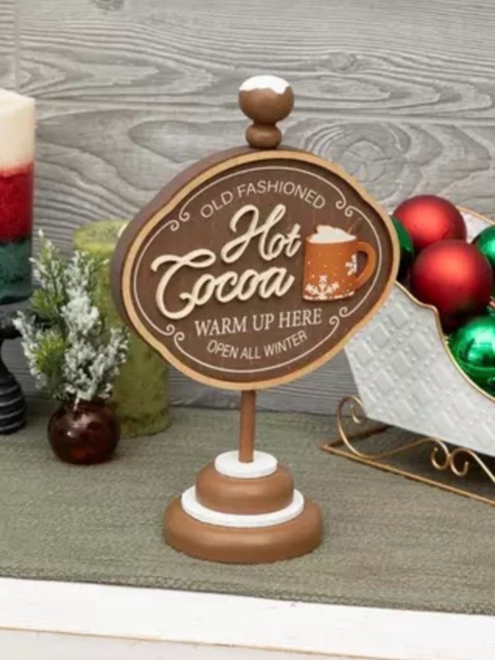 Old Fashioned Hot Cocoa Sign Wood Decor Hot Cocoa Wooden Table Sign - Brown Holi